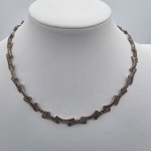 Judith Jack 925 Silver Vintage Sparkling Marcasite Scallop Design Chain Necklace